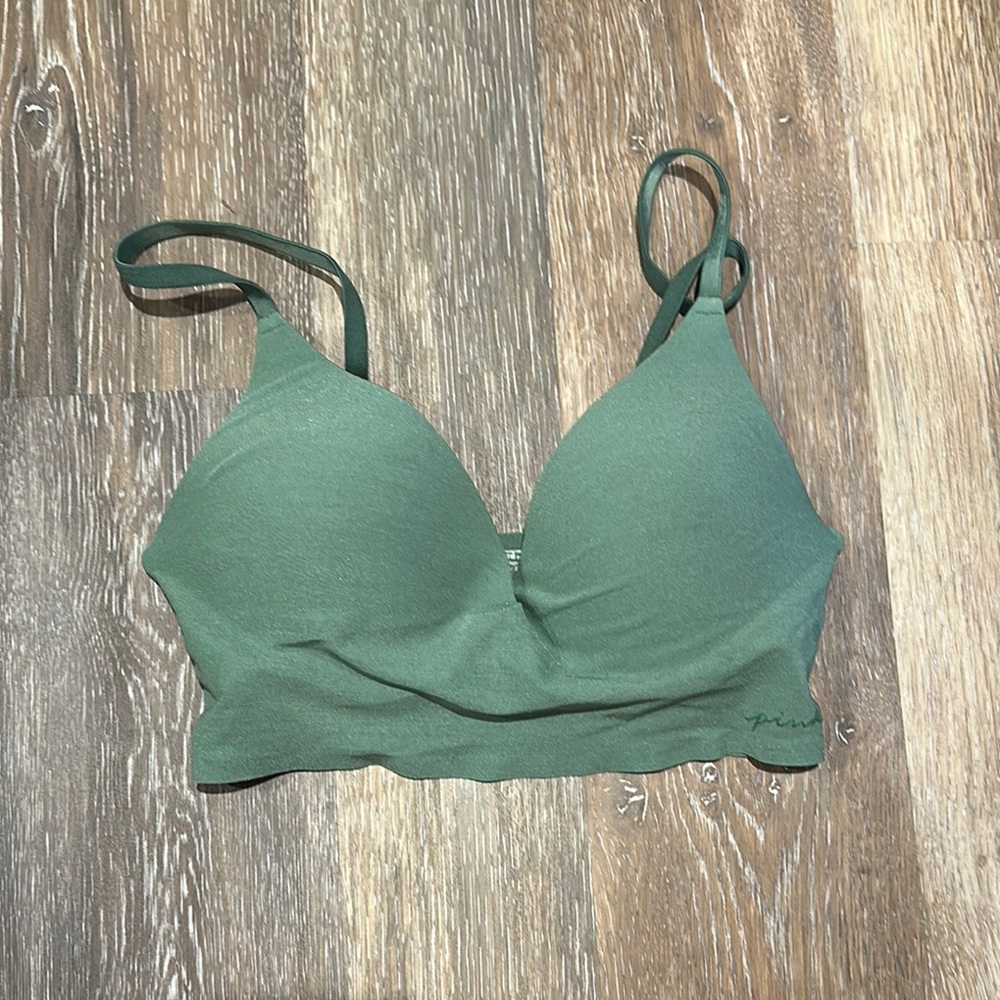 “PINK” Green Push Up Bra